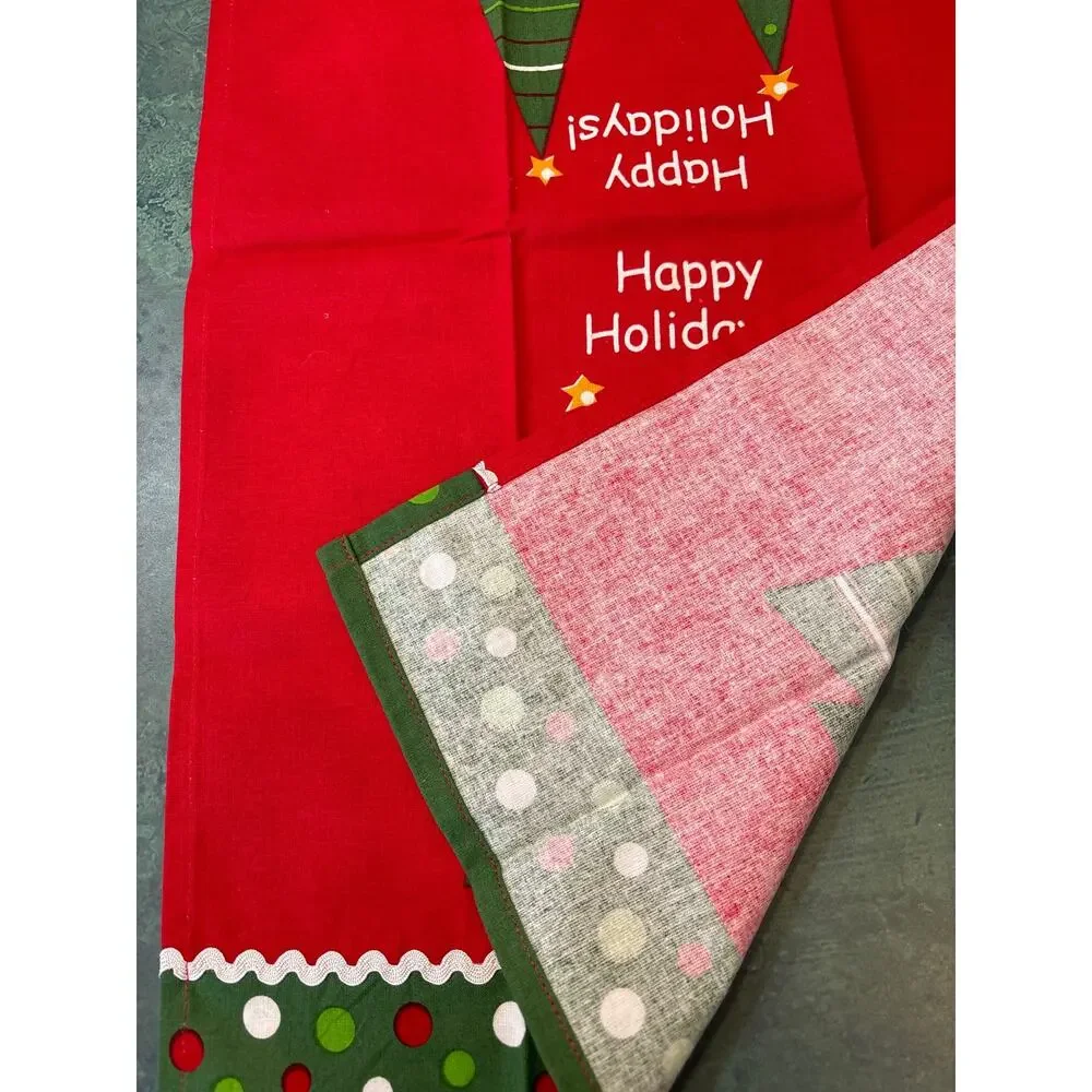 Christmas kitchen tea towels matching pair (2) festive red green holiday cotton